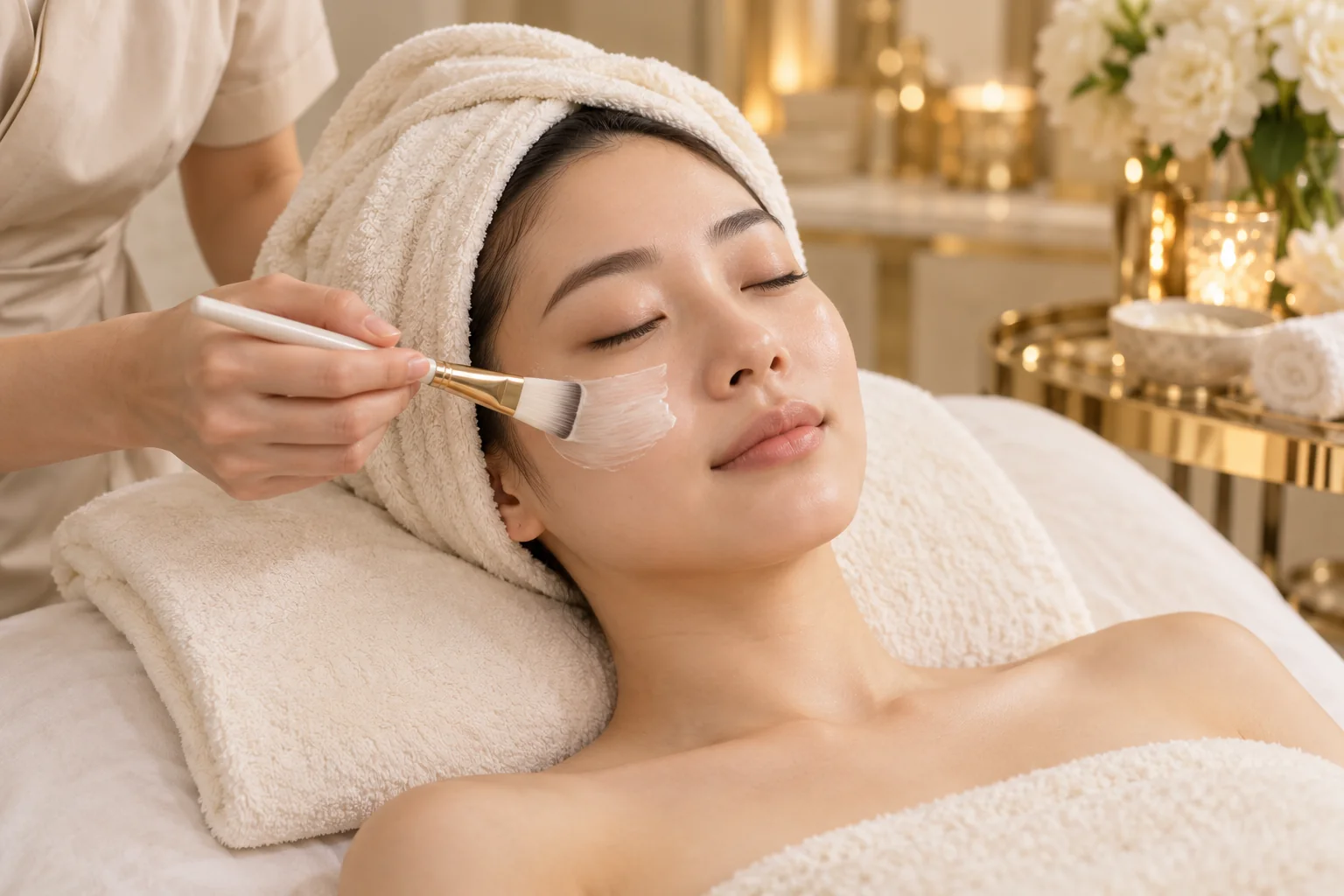 Woman resting during a gentle facial treatment